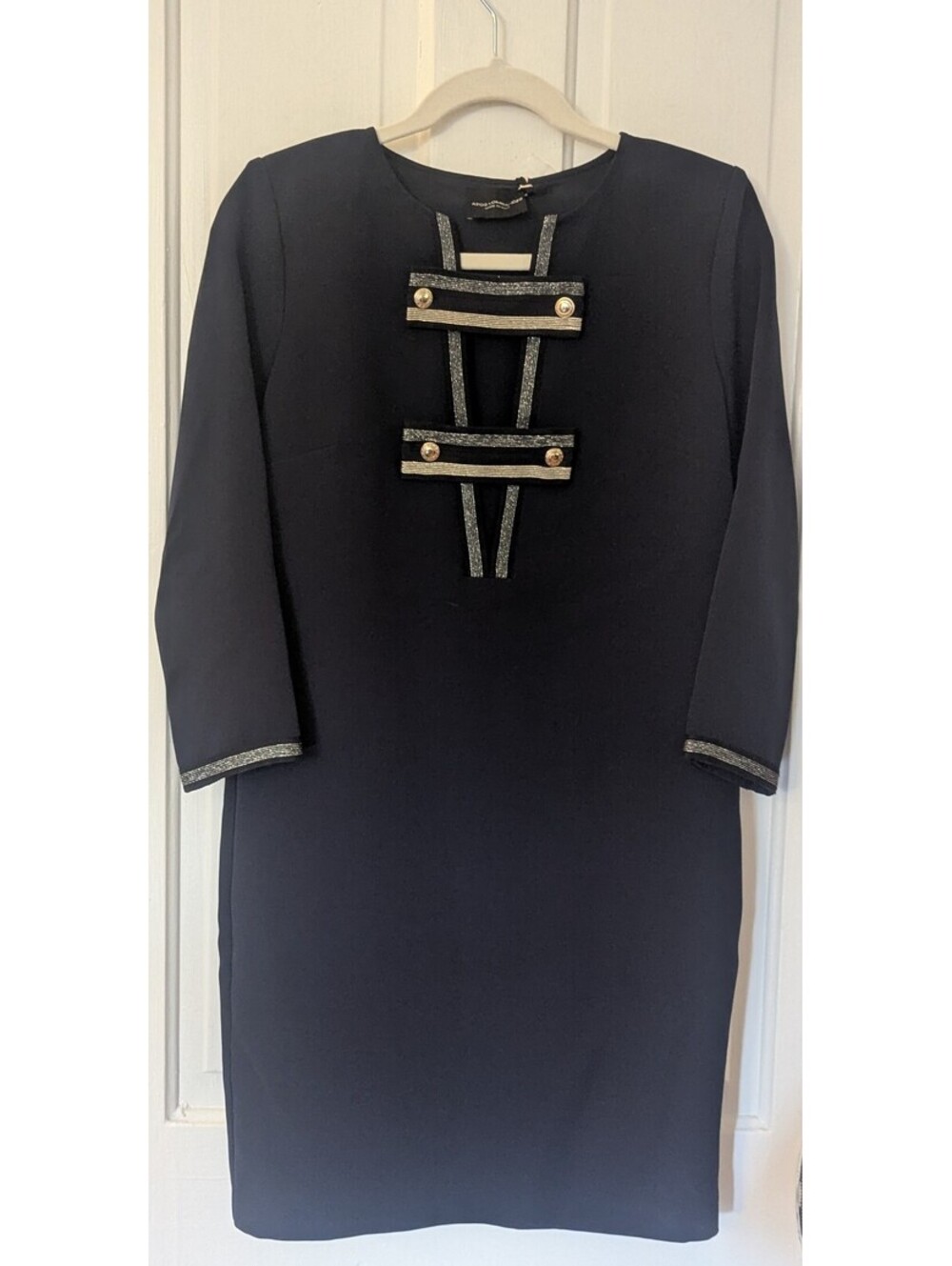 NWT BEAUTIFUL ATOS LOMBARDINI BLU NOTTE GOLD BUTTON SHEATH DRESS | IT 40 or US 4